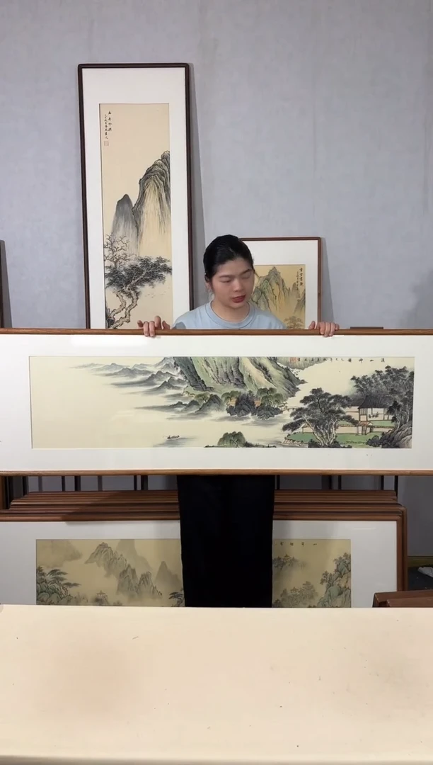 国画手绘*溪山神韵*52*172cm带框发货