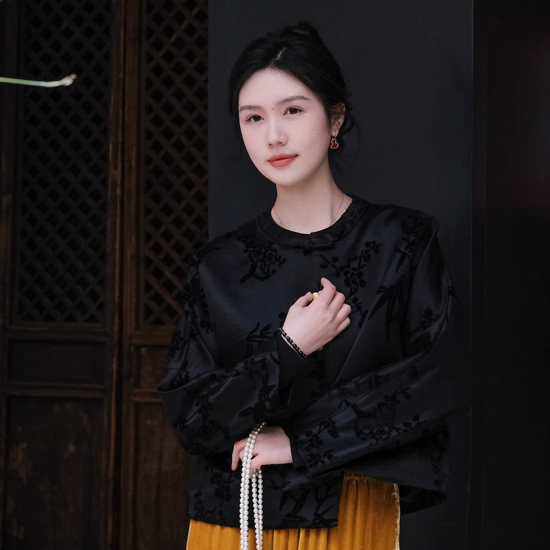 盛唐牡丹梅兰竹菊漳缎对襟外套（不支持七天无理由）