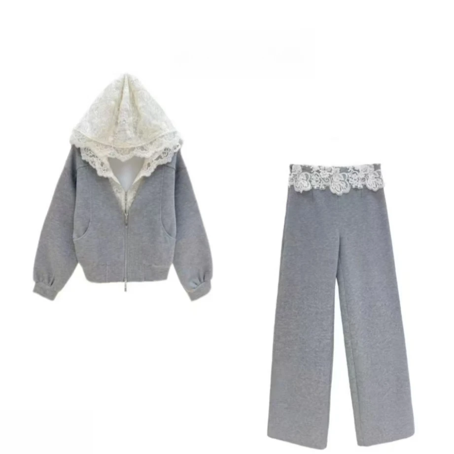 LS【眉开眼笑】2025春季新款卫衣外套+裤子休闲设计师套装