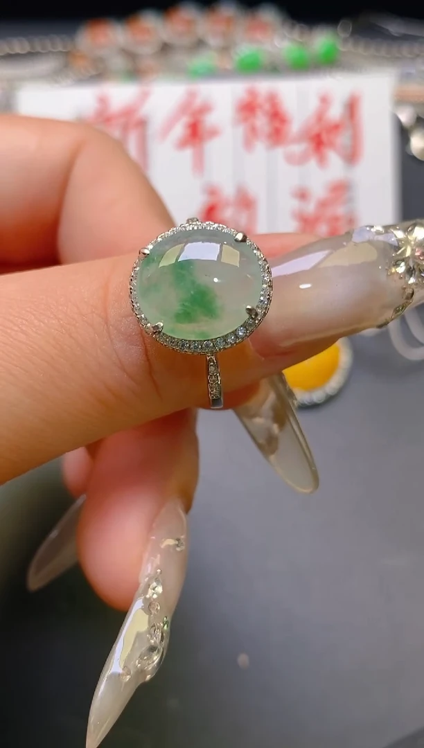 【闪购商品】翡翠耳饰银S925镶嵌天然A货翡翠1