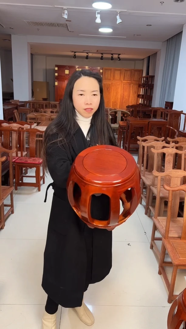 花梨木类端景台非洲金花梨鼓凳33.5