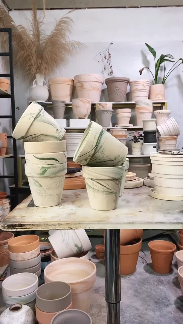 瑕疵无售后13*13绿白陶 3盆无托