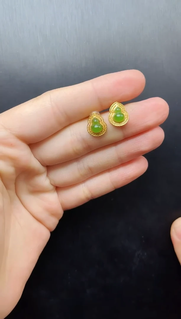 和田玉银S925镶嵌耳饰葫芦耳钉06