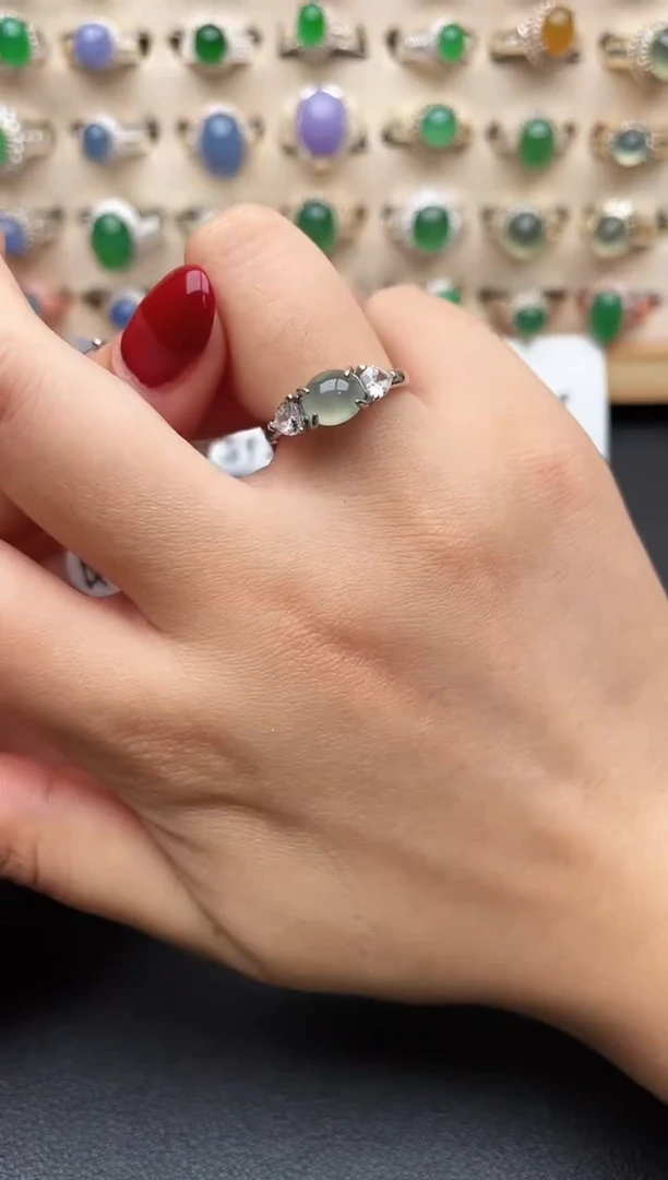 银S925镶嵌戒指翡翠一物一证一礼盒