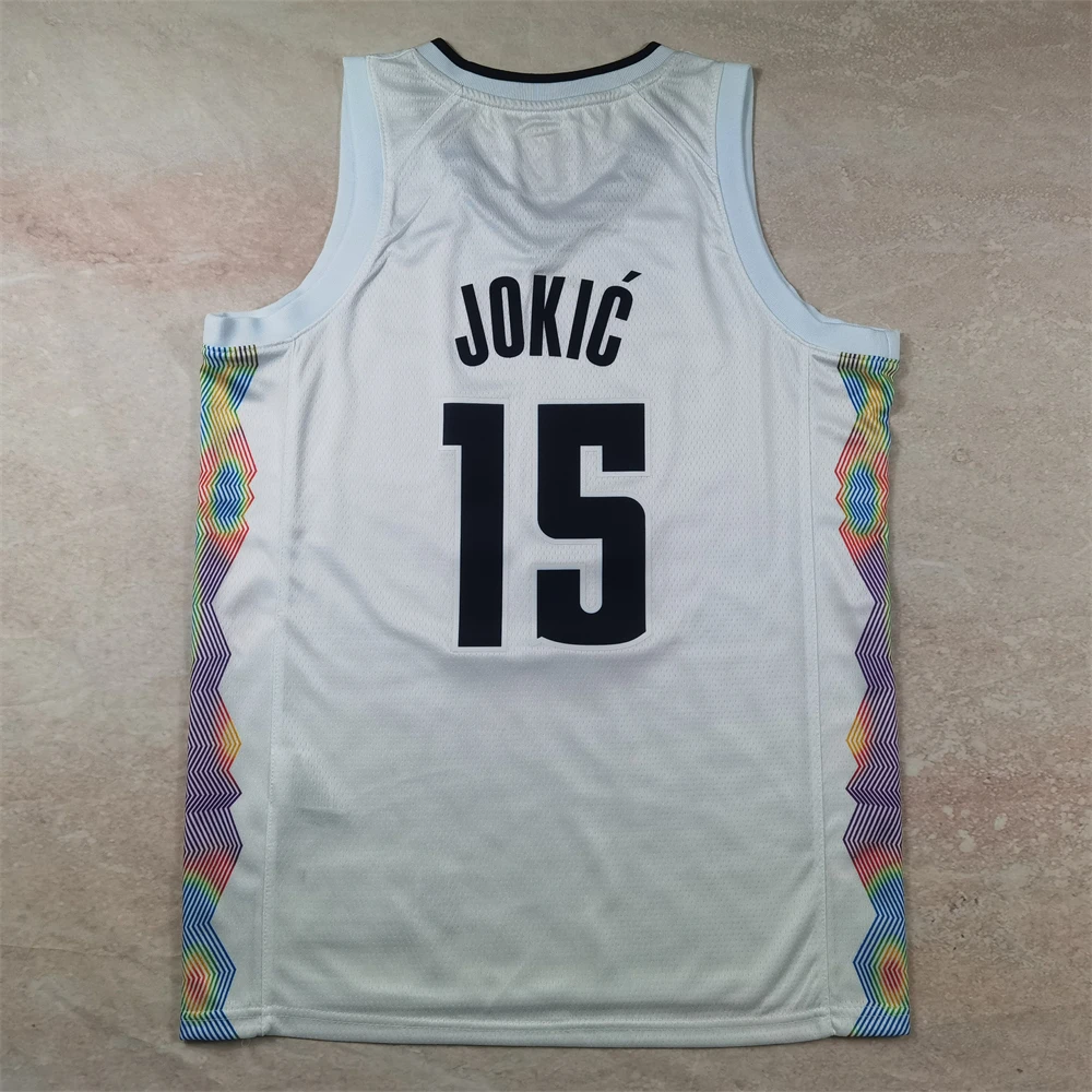 25款掘金15约基奇白色城市版热压篮球训练速干透气运动服