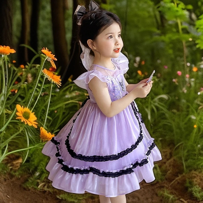 库洛米女童夏装连衣裙2025新款儿童小飞袖网纱公主裙女宝夏季裙子