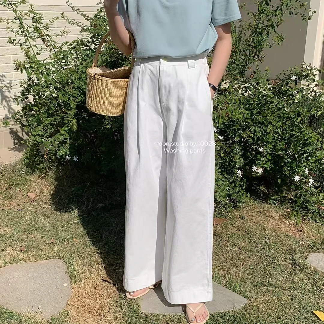 2025年春季10028新款水洗棉后松紧阔腿裤休闲显瘦高腰时尚薄款