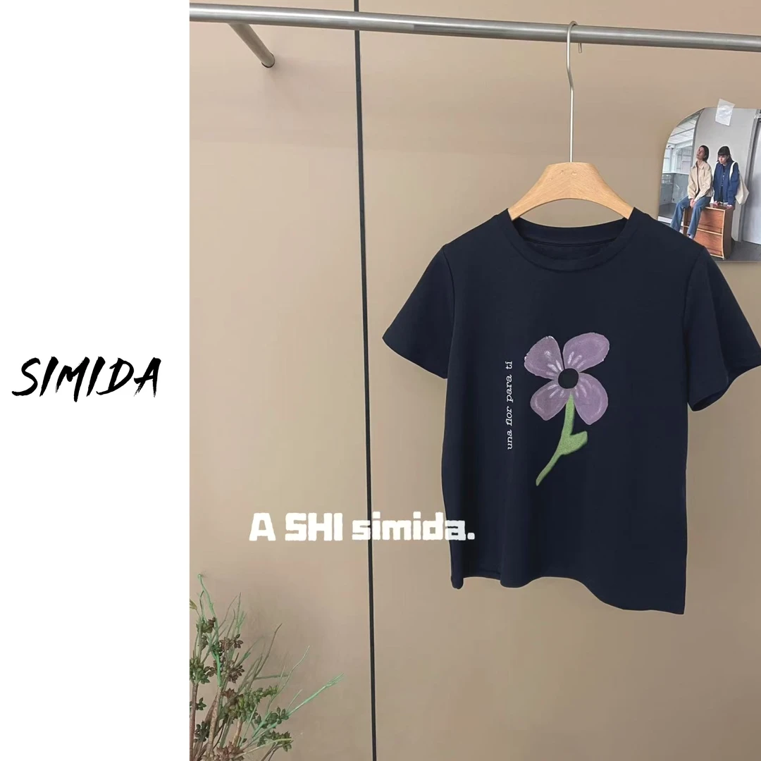 SIMIDA诗觅  韩代花朵短袖T