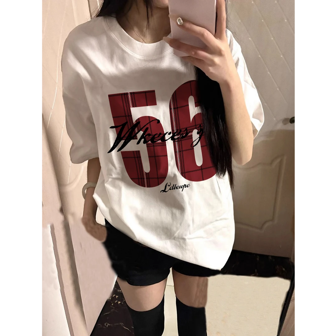 纯棉设计感字母印花短袖t恤女夏季宽松休闲百搭半袖上衣卡通学生