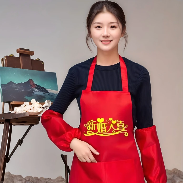 大红色婚庆围裙套装婚礼布置拍照道具情侣款围巾套袖印字喜庆