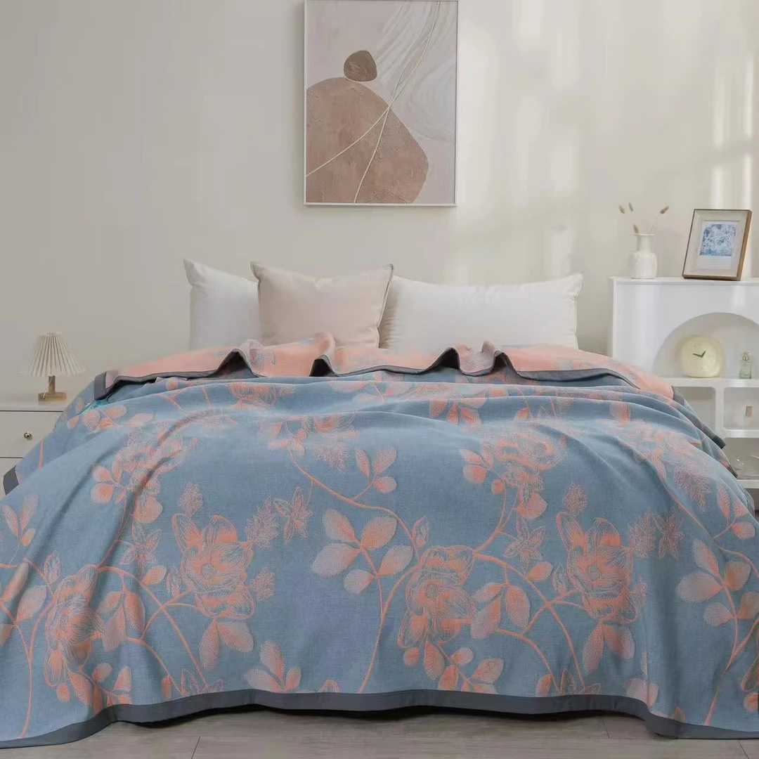 纱布盖毯天丝四季毯--花间赋蓝200*230