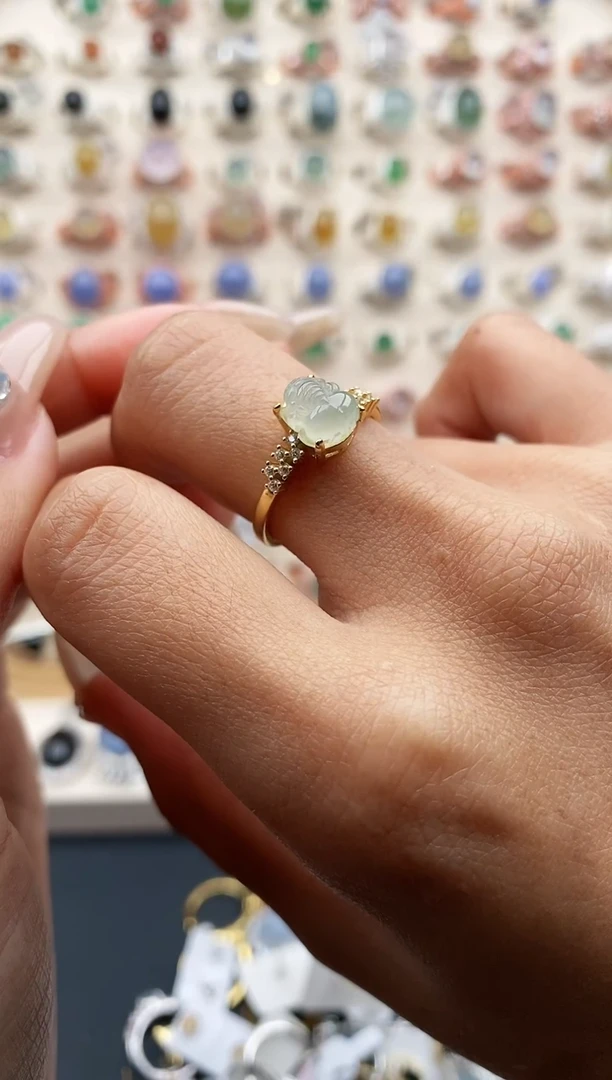 【闪购商品】翡翠戒指银S925镶嵌缅甸天然A货翡翠111  9+