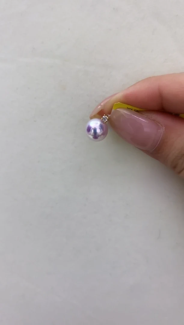 18K金镶嵌DA海水珍珠 GD018 akoya带钻吊坠8.5-9MM王妃款