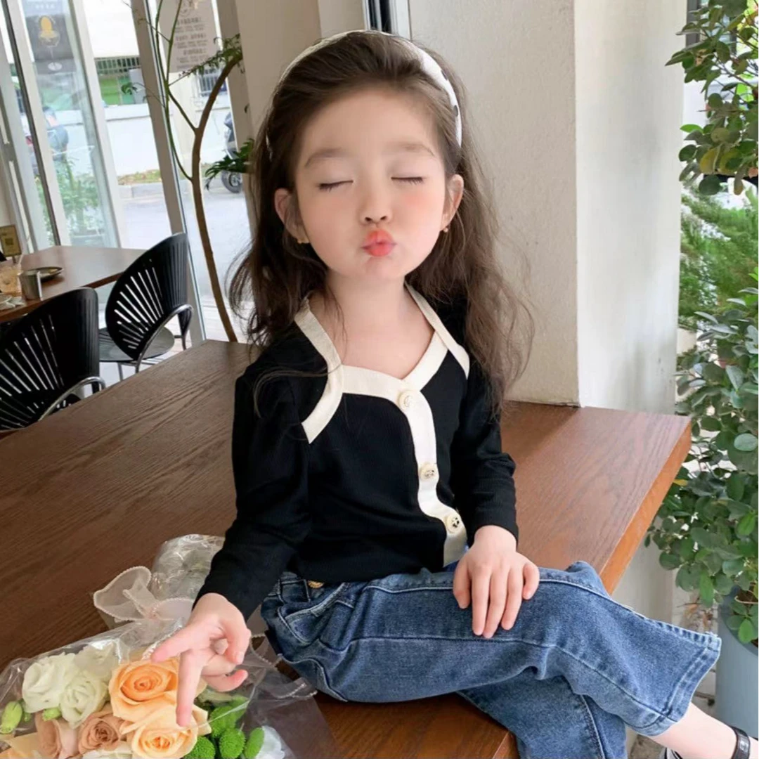 2024新款女童打底衫春夏款亲子装洋气韩版时髦小香风长袖女宝童装