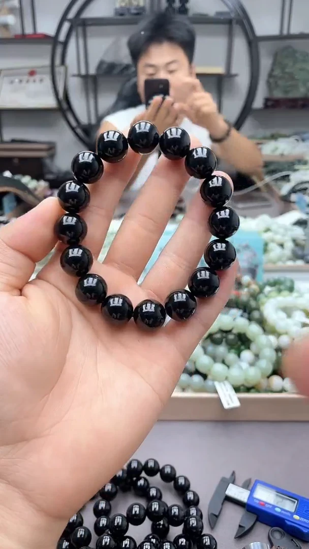 手串未镶嵌和田玉纯天然新疆塔县黑青14圆珠