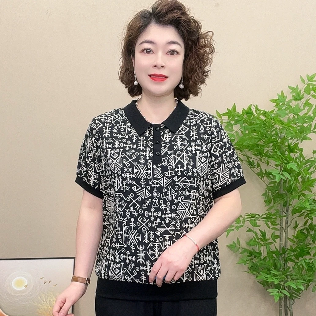 短袖夏季薄款妈妈装雪纺衫气质洋气时尚宽松显瘦小衫女士上衣凉快