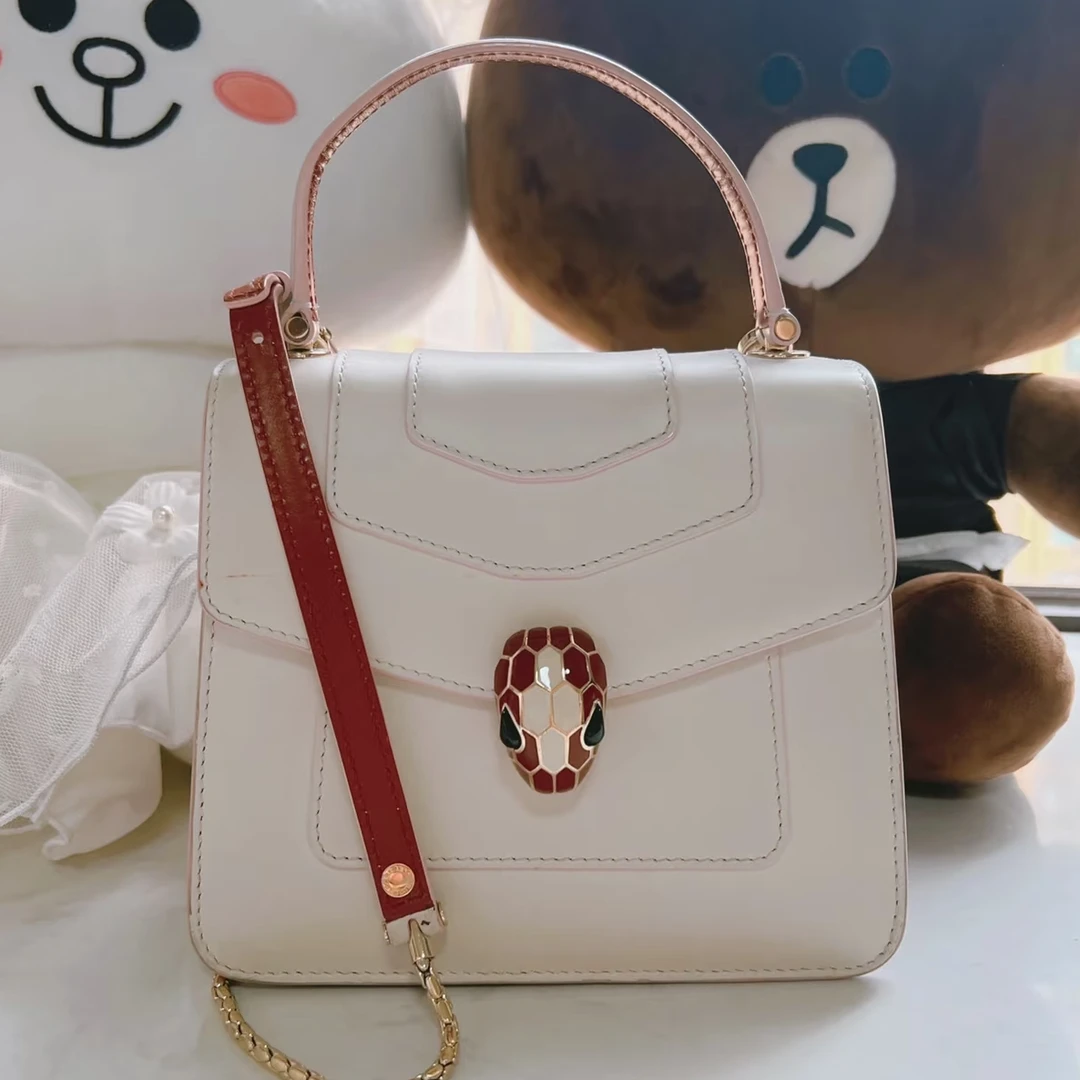95新 BVLGARI/宝格丽 白粉色蛇头风琴小号 0415手提包ch