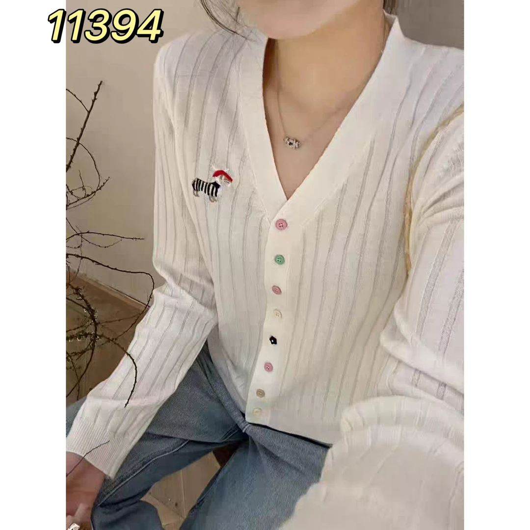 11394（部分无水洗唛，介意慎拍） SANFAN新款彩色扣坑条纹针织开衫