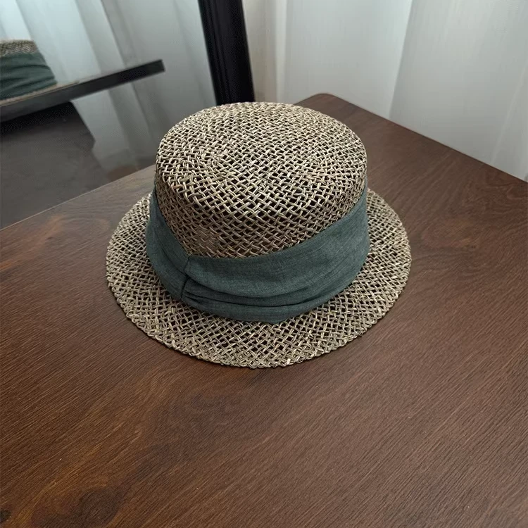 手作复古天然草编帽手编镂空宽沿大牌出游度假遮阳平顶礼帽凹造型