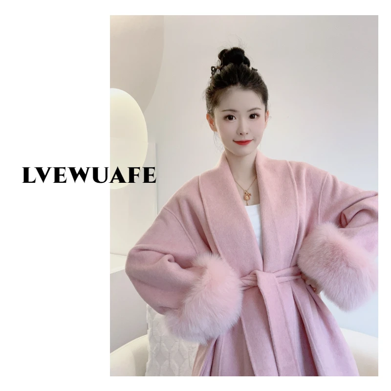爱路菲 1217-2556 羊毛双面呢袖口狐狸毛 女羊毛外套