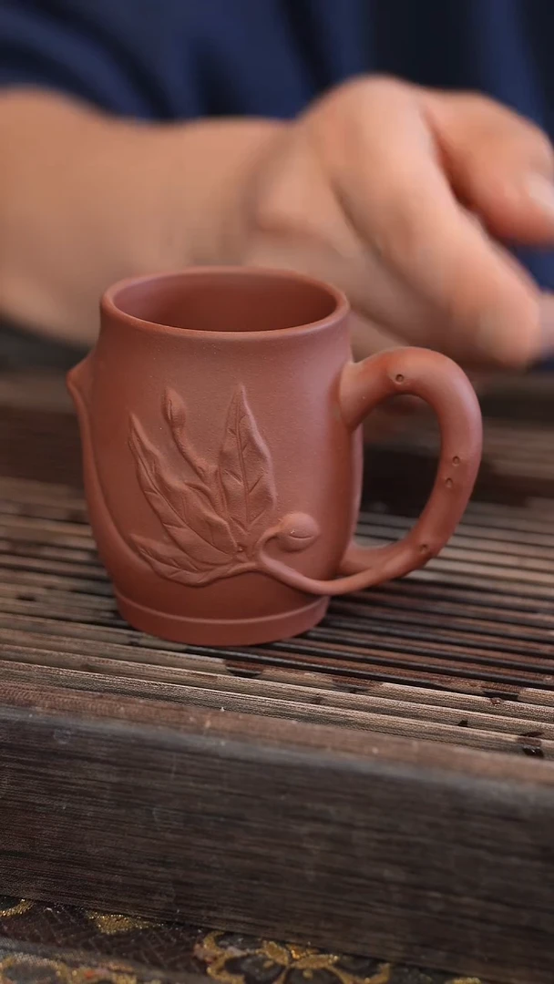 茶壶紫砂原矿手工制作  桃子杯带把子