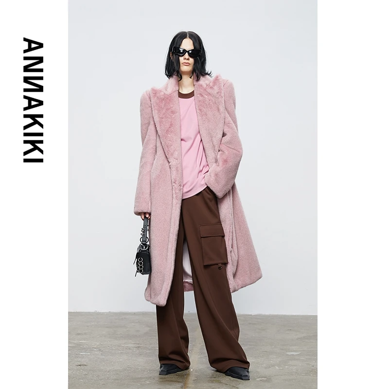 ANNAKIKI 圆肩收腰环保毛大衣 3D4A1541H870