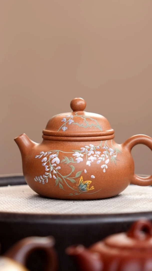 茶壶紫砂金砂段泥容天泥绘紫藤花