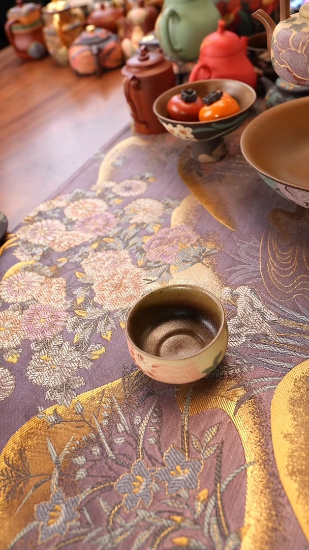 茶壶紫砂红色牡丹杯