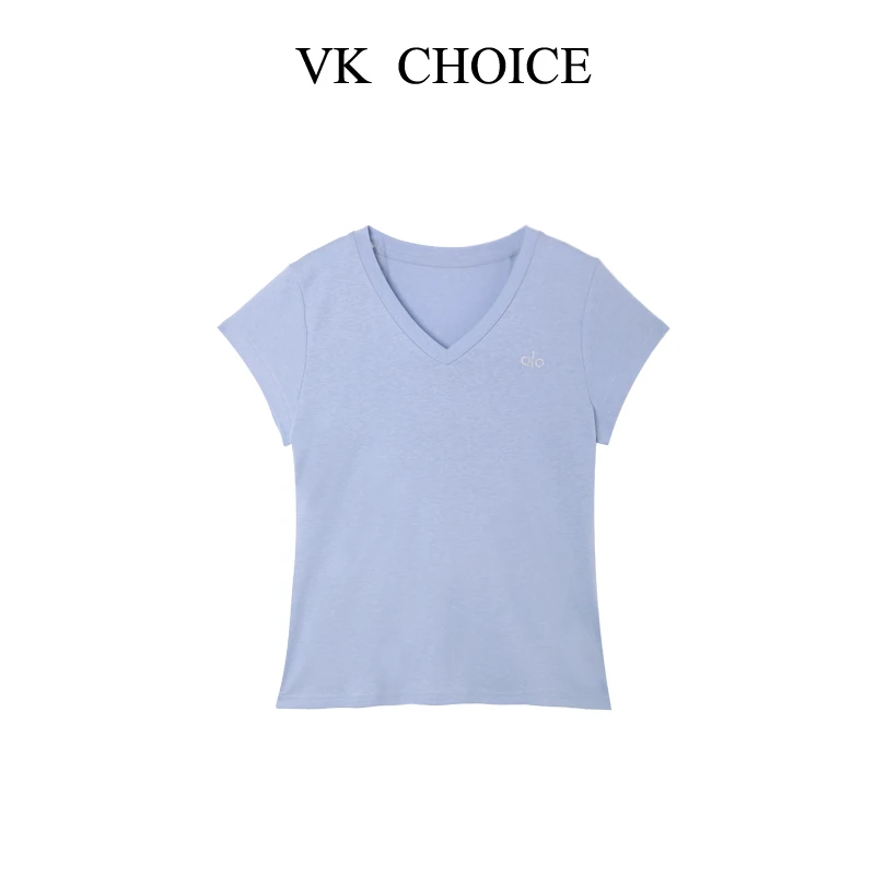 VK CHOICE【怦然心动】夏款修身百搭纯色烫钻V领短袖T恤R25007