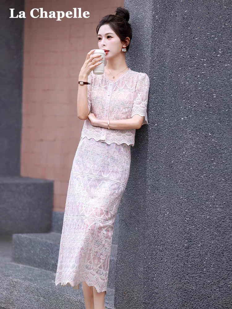 T170夏季时尚气质蕾丝小香风两件套套裙DM7