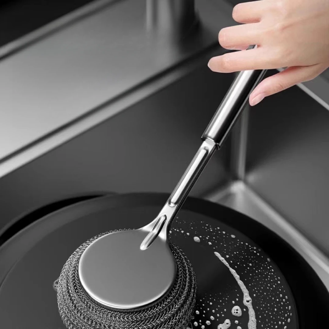 不锈钢锅刷厨房专用清洁洗锅碗长柄钢丝球刷子不锈钢碗刷加长款