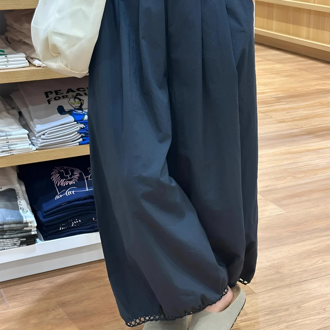 日系灯笼阔腿裤子女夏薄款胖妹妹mm宽松显瘦藏青色九分气球休闲裤