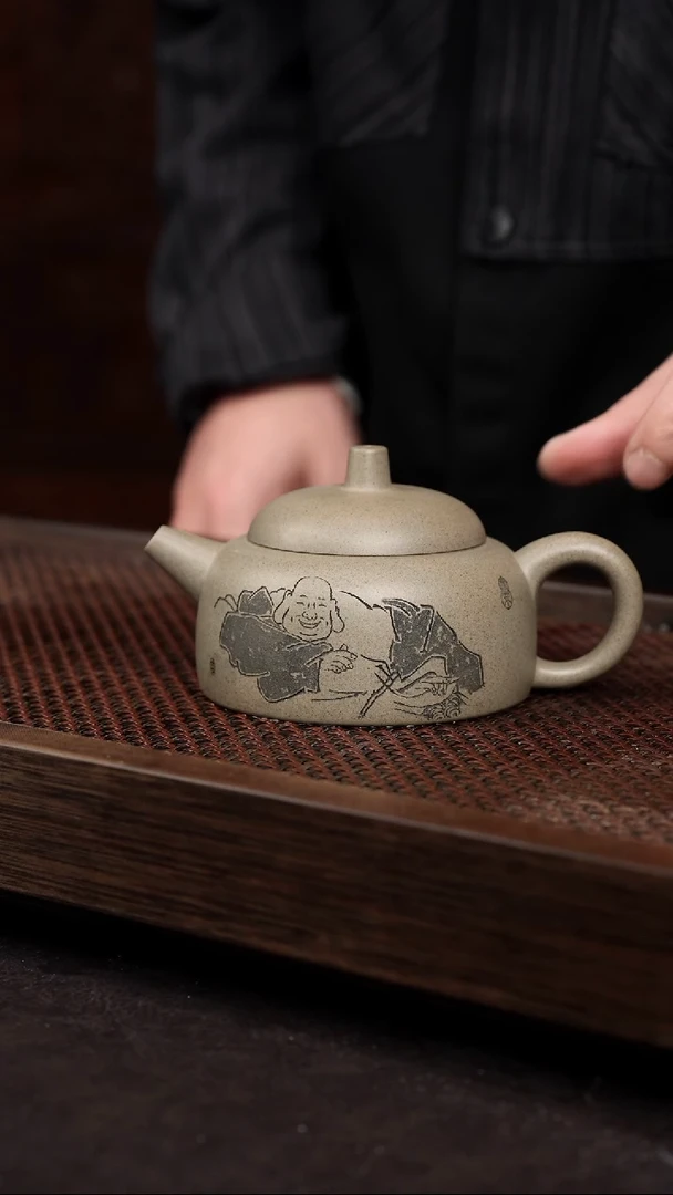 【闪购商品】紫砂茶壶青段刻绘百纳壶