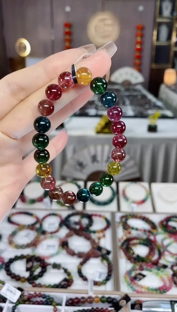 收藏级老矿碧玺色标彩虹净体单圈手串9mm未镶嵌碧玺dan一物一证