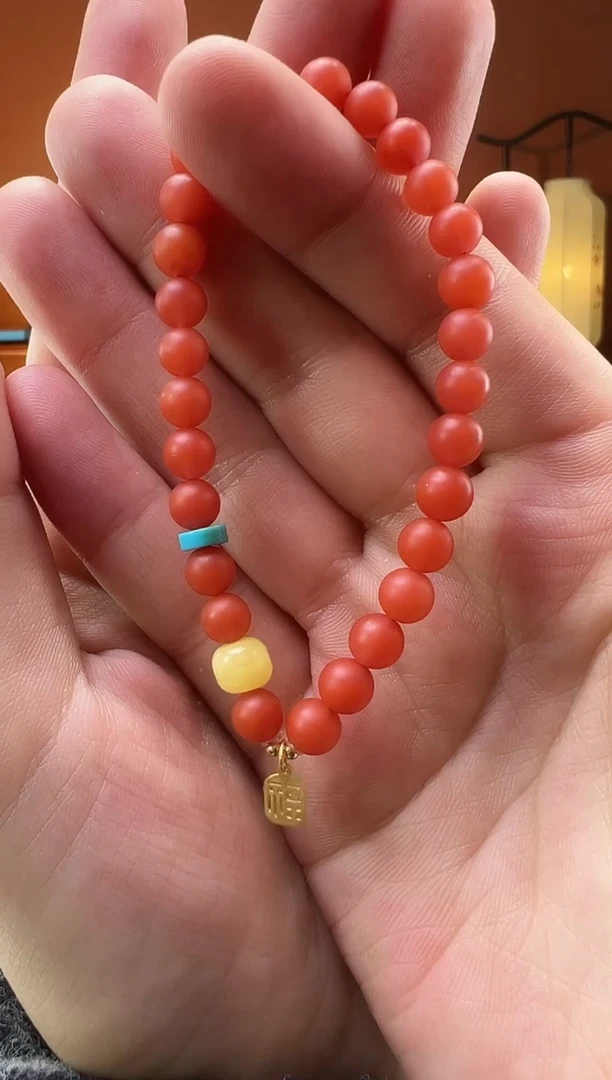 【闪购商品】南红玛瑙手串18K金镶嵌宝山南红6mm