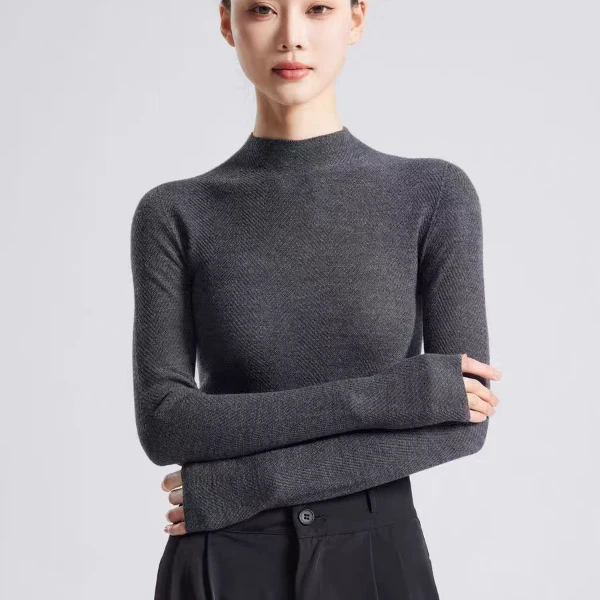 鱼骨纹衫秋冬百搭含黑色长袖打底衫可机洗半高领不起球针织衫1103