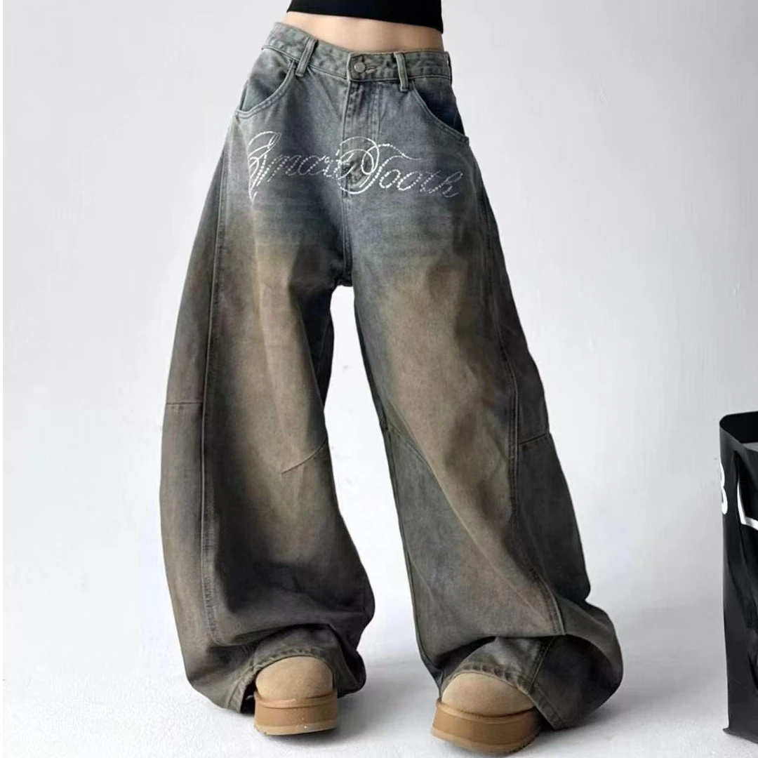 美式做旧水洗字母牛仔裤