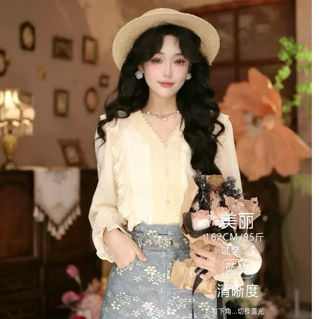 美丽【春日花漾】港味复古显瘦气质设计感上衣31802