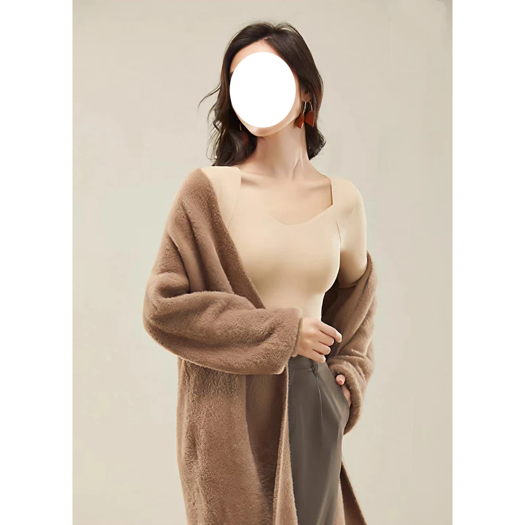 秋冬V领无痕带胸垫修身内穿长袖肌底衣7014