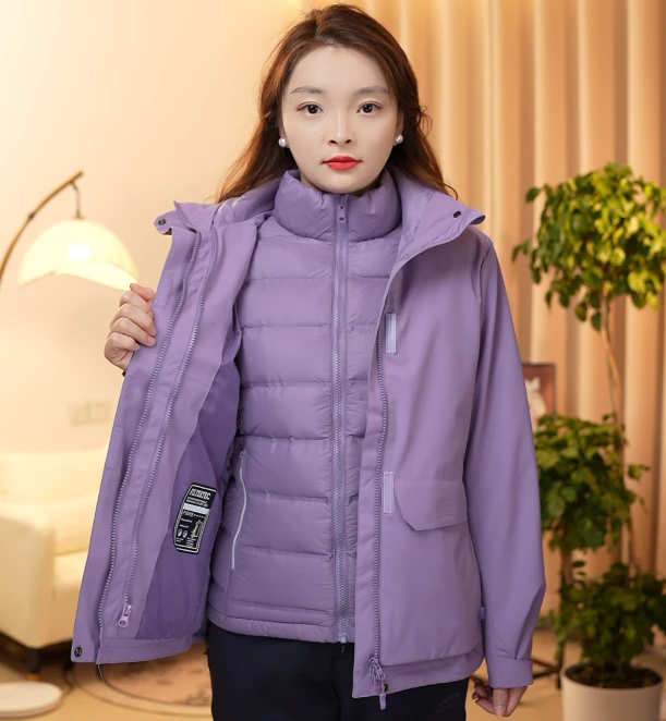 羽绒两件套三合一冲锋衣羽绒服内胆户外保暖防风防水连帽拆卸外套