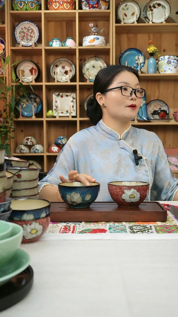 瓷片小可陶瓷高温釉下彩一组米饭碗2个