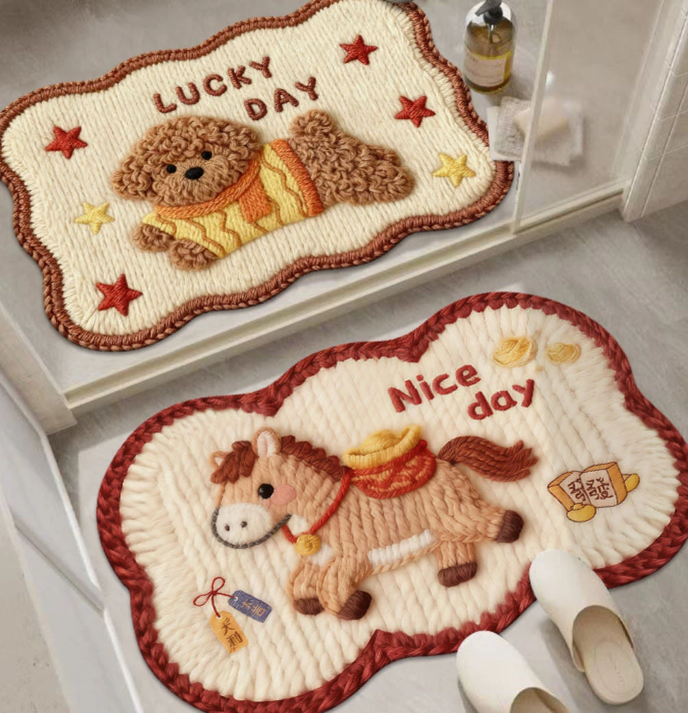 可爱泰迪和可爱小马【40*60两件装】硅藻泥卫生间门垫吸水防滑地垫