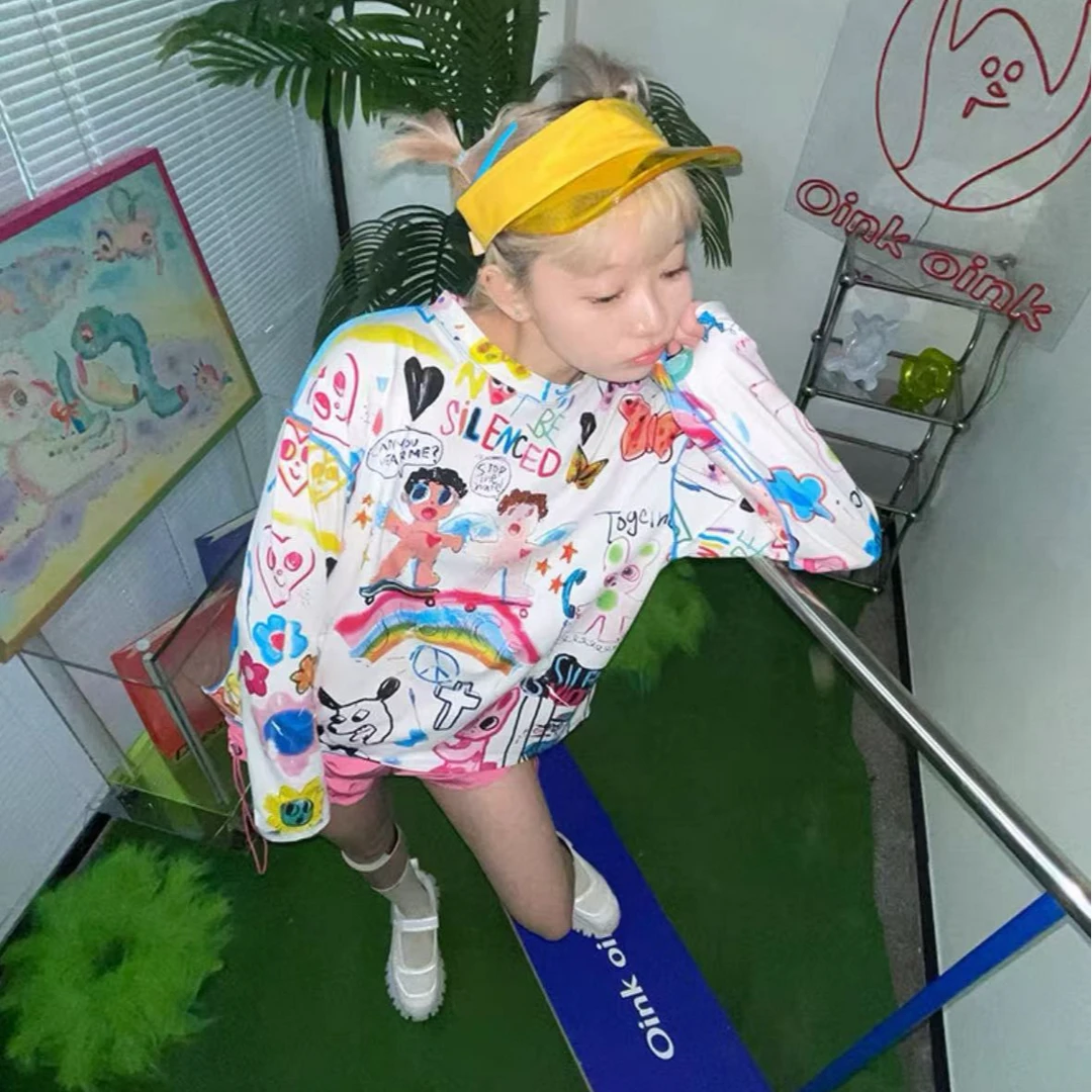 【奥体自播】NP蓝色反缝彩虹天使印花长袖tee