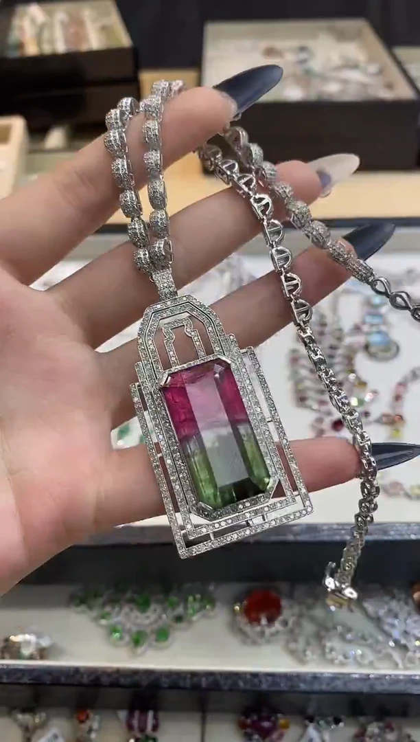银S925镶嵌项链定制碧玺楚楚珠宝中古甄选不退换