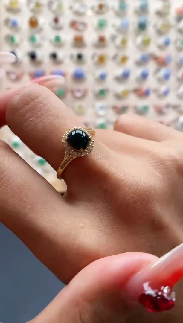 【闪购商品】翡翠戒指银S925镶嵌缅甸天然A货翡翠222  1+1