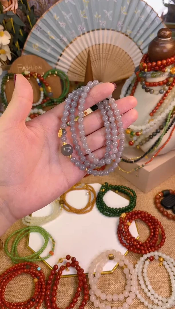 【闪购商品】和田玉手串18K金镶嵌烟紫