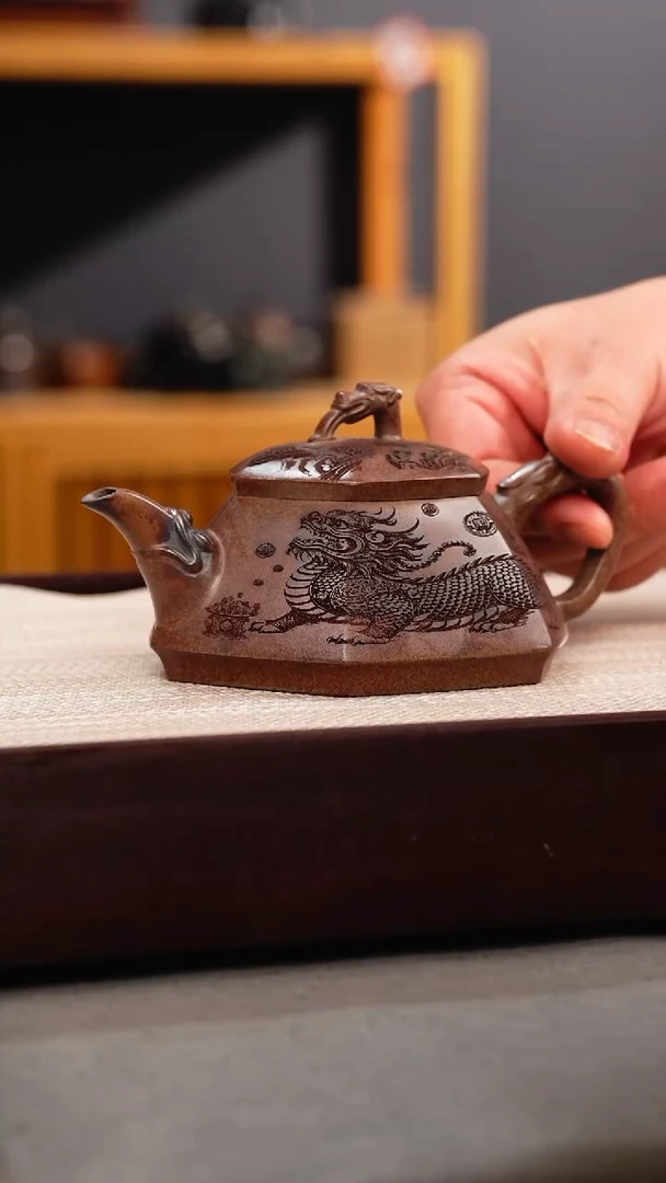 茶壶紫砂云雾沉香泥 六方石瓢 麒麟