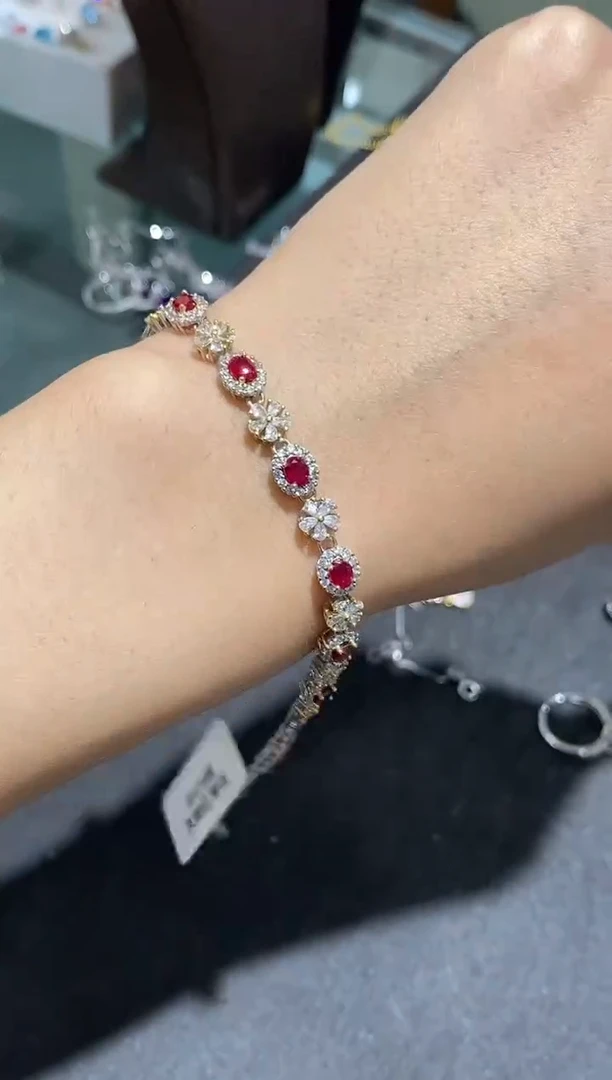 银S925镶嵌手链红宝石手链