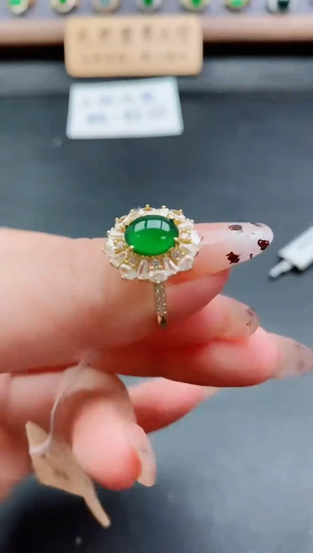 银S925镶嵌戒指翡翠1