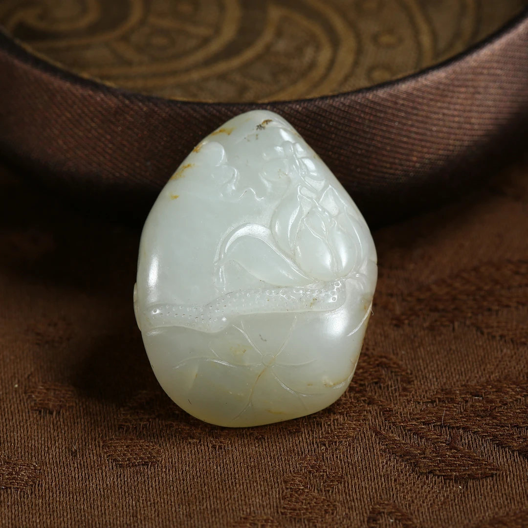 【央博玉专属】和田玉莲花挂件YJSZ1167尺寸：34.5*34.5*25.9mm